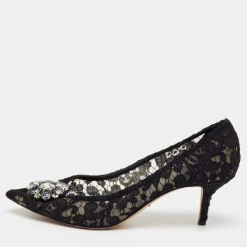 Pre Owned Dolce & Gabbana Black Lace Bellucci Crystal Embellished Pumps Size 41.5