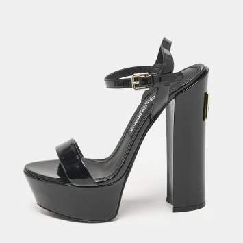 Pre Owned Dolce & Gabbana Black Patent Leather Keira Sandals Size 37