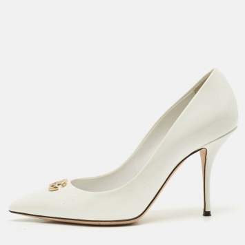 Pre Owned Dolce & Gabbana White Patent Leather Pointed Toe Pumps Size 37.5