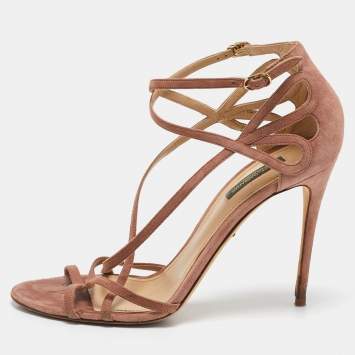 Pre Owned Dolce & Gabbana Pink Suede Ankle Strap Sandals Size 38