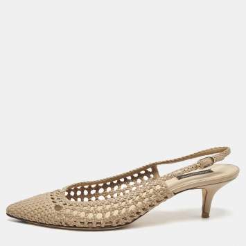 Dolce & Gabbana Beige Woven Leather Slingback Pumps Size 41