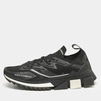 Pre Owned Dolce & Gabbana Black Mesh and Rubber Sorrento Lace Up Sneakers Size 43.5