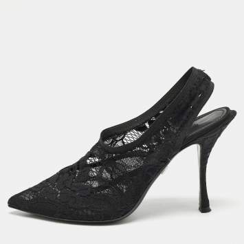 Dolce & Gabbana Black Lace Pointed Toe Slingback Pumps Size 38
