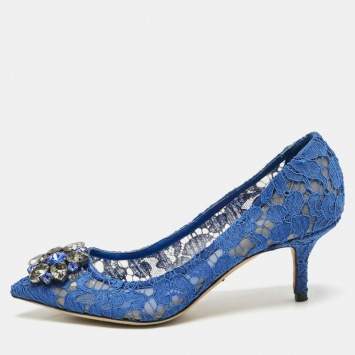 Pre Owned Dolce & Gabbana Blue Lace Bellucci Pumps Size 38