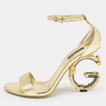Pre Owned Dolce & Gabbana Gold Leather Keira Ankle Strap Sandals Size 41