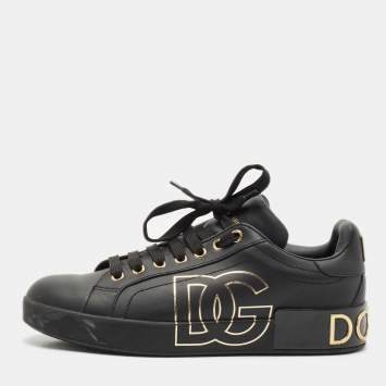 Dolce & Gabbana Black Leather Portofino Low Top Sneakers Size 39.5