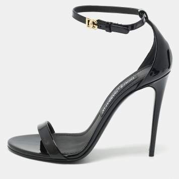 Pre Owned Dolce & Gabbana Black Patent Leather Ankle Strap Sandals Size 38
