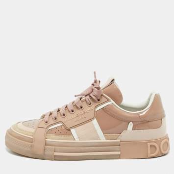Dolce & Gabbana Beige Leather Custom 2.Zero Lace Up Sneakers Size 41