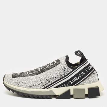 Dolce & Gabbana Silver/Black Fabric Crystal Embellished Sorrento Sneakers Size 41