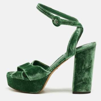 Pre Owned Dolce & Gabbana Green Velvet Keira Platform Sandals Size 39