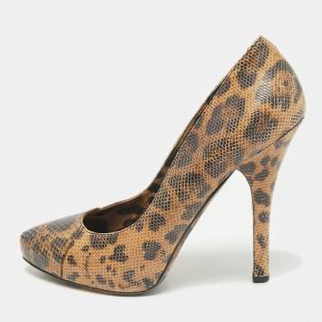 Dolce & Gabbana Beige/Brown Python Embossed Leather Platform Pumps Size 38