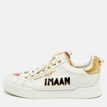 Pre Owned Dolce & Gabbana White Leather Portofino Low Top Sneakers Size 37