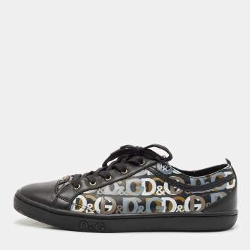 D&G Black Leather Lace Up Sneakers Size 37