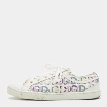 D & G White Leather D&G Allover Low Top Sneakers Size 37