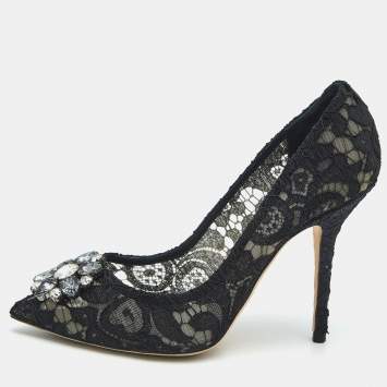 Dolce & Gabbana Black Lace and Mesh Bellucci Pumps Size 41