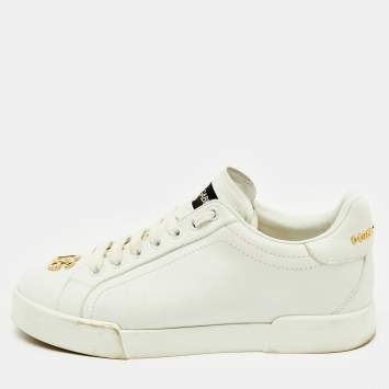 Pre Owned Dolce & Gabbana White Leather Portofino Low Top Sneakers Size 38.5