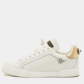 Dolce & Gabbana White Leather Portofino Low Top Sneakers Size 38.5