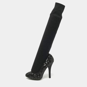 Dolce & Gabbana Black Sequin Platform Sock High Pumps Size 35