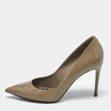 Pre Owned Dolce & Gabbana Olive Green Patent Leather Pointed Toe Pumps Size 40