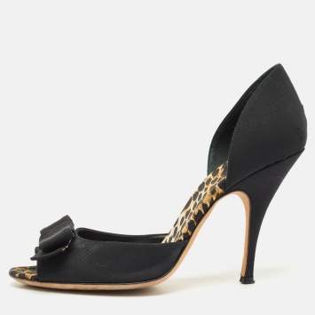 Pre Owned Dolce & Gabbana Black Canvas Bow D'Orsay Pumps Size 40