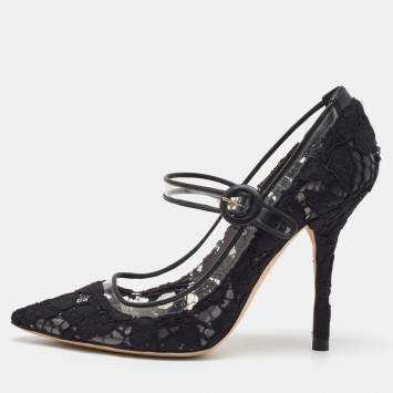 Pre Owned Dolce & Gabbana Black Lace and PVC Mary Jane Pumps Size 38