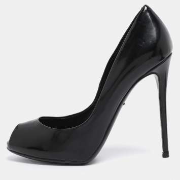 Pre Owned Dolce & Gabbana Black Patent Leather Peep Toe Pumps Size 37