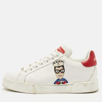 Pre Owned Dolce & Gabbana White Leather Portofino Low Top Sneakers Size 35