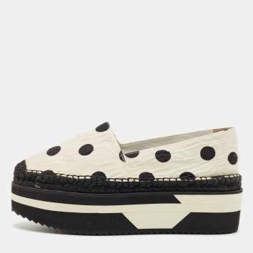 Pre Owned Dolce & Gabbana White/Black Polka Dot Fabric Platform Flats Size 39