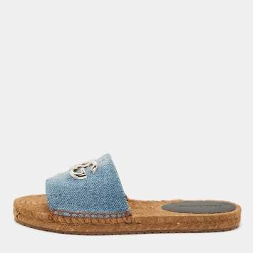 Pre Owned Dolce & Gabbana Blue Denim DG Flat Slides Size 40