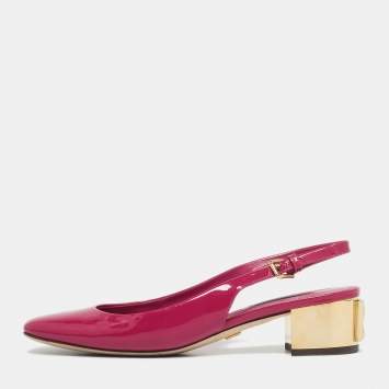 Pre Owned Dolce & Gabbana Pink Patent Leather DG Block Heel Slingback Pumps Size 37