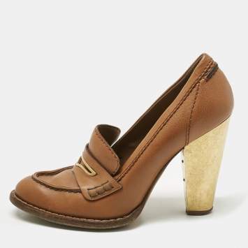Pre Owned Dolce & Gabbana Tan Leather Loafer Pumps Size 39
