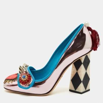 Pre Owned Dolce & Gabbana Multicolor Patent Leather Embellished Pumps Size 38.5