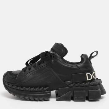 Pre Owned Dolce & Gabbana Black Leather and Rubber Super King Low Top Sneakers Size 37