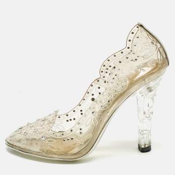 Pre Owned Dolce & Gabbana Transparent PVC Cinderella Embellished Round Toe Pumps Size 39