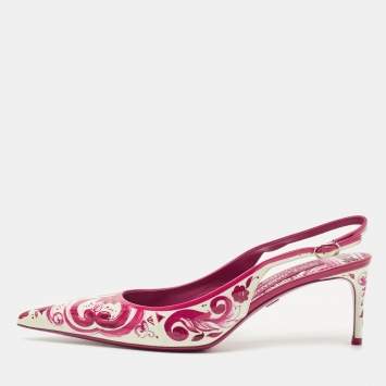 Pre Owned Dolce & Gabbana Purple/White Floral Print Patent Leather Slingback Pumps Size 40