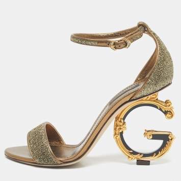 Pre Owned Dolce & Gabbana Gold Lurex Fabric Keira Ankle Strap Sandals Size 38