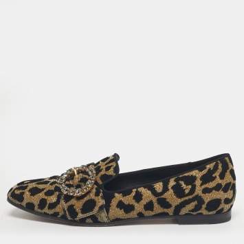 Pre Owned Dolce & Gabbana Black/Gold Lurex Fabric Jackie Smoking Slippers Size 37