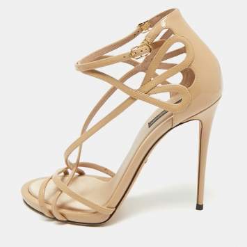 Pre Owned Dolce & Gabbana Beige Leather Ankle Strap Sandals Size 38.5