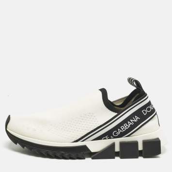 Pre Owned Dolce & Gabbana Cream Knit Fabric Sorrento Slip On Sneakers Size 39