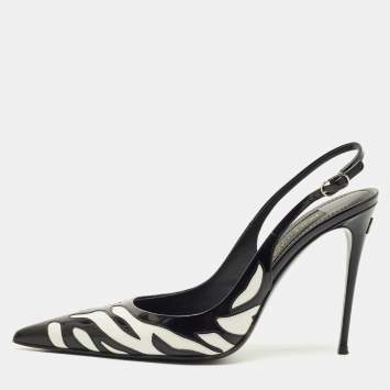 Pre Owned Dolce & Gabbana White/Black Patent Leather Pointed Toe Slingback Pumps Size 40