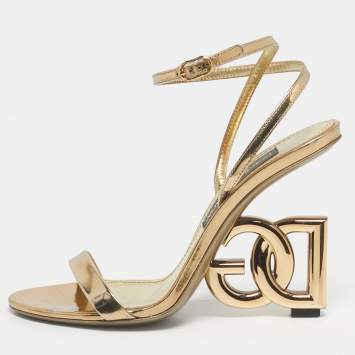 Pre Owned Dolce & Gabbana Gold Leather Keira Ankle Strap Sandals Size 40