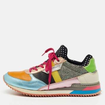 Pre Owned Dolce & Gabbana Multicolor Leather and Glitter Low Top Sneakers Size 38