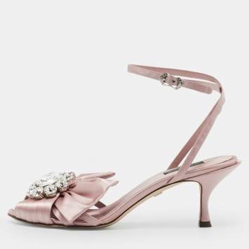 Pre Owned Dolce & Gabbana Pink Satin Keira Ankle Strap Sandals Size 39