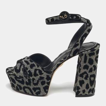 Pre Owned Dolce & Gabbana Silver Lurex Fabric Ankle Strap Sandals Size 38