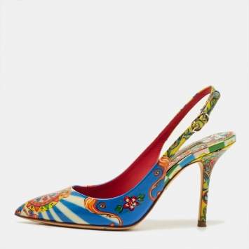 مملوكة مسبقًا Dolce & Gabbana Multicolor Floral Print Patent Slingback Pointed Toe Pumps Size 35