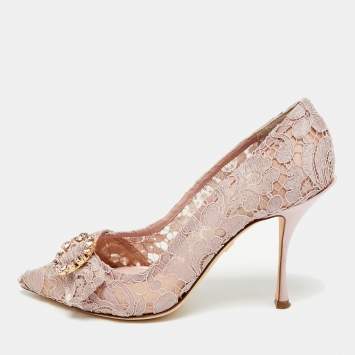 مملوكة مسبقًا Dolce & Gabbana Lilac Size 39 Pink Lace and Satin Pumps