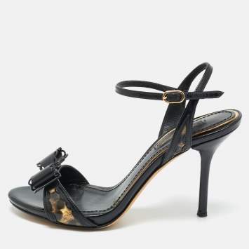 Pre Owned Dolce & Gabbana Size 36 Two Tone Patent Leather Bow Ankle Strap Sandals
