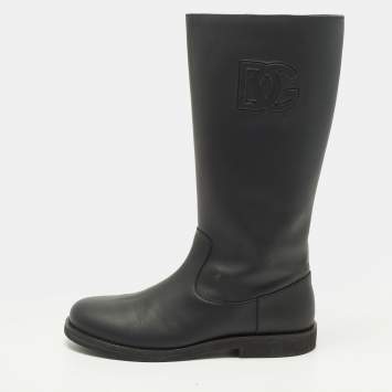 Pre Owned Dolce & Gabbana Size 37 Black Leather Mid Calf Boots