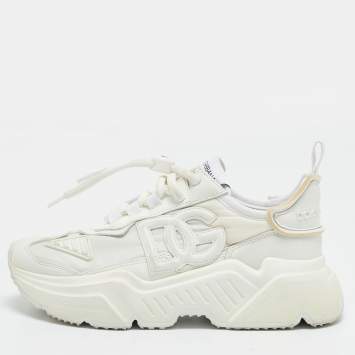 مملوكة مسبقًا Dolce & Gabbana Daymaster Size 35 White Leather and Nylon Lace Up Sneakers