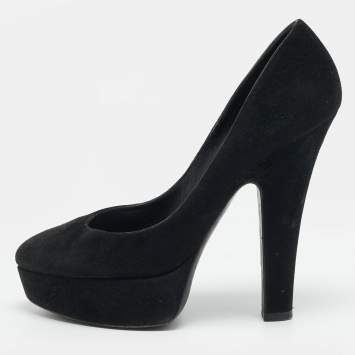 Pre Owned Dolce & Gabbana Size 37 Black Suede Platform Pumps